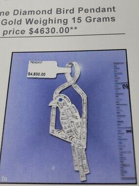 14K White Gold Bird on a Swing Pendant - 2.45ctw Baguette Diamonds & Saphire Eye